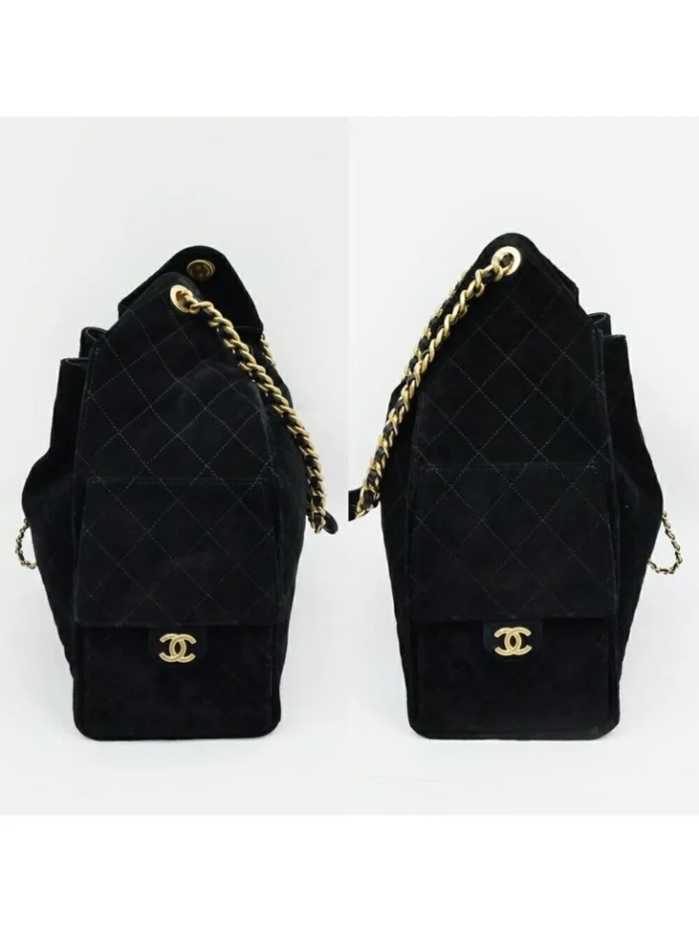 Chanel 25 Medium Handbag As5311 Black Gold Hardware Suede Drawstring Bag